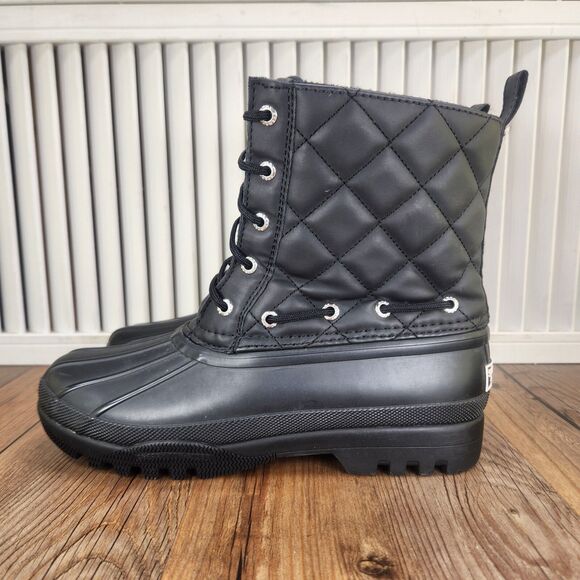 Sperry Top-Sider Gosling Duck Boots Womens Sz 7 Black Quilted Rubber Ankle Rain - Picture 3 of 10